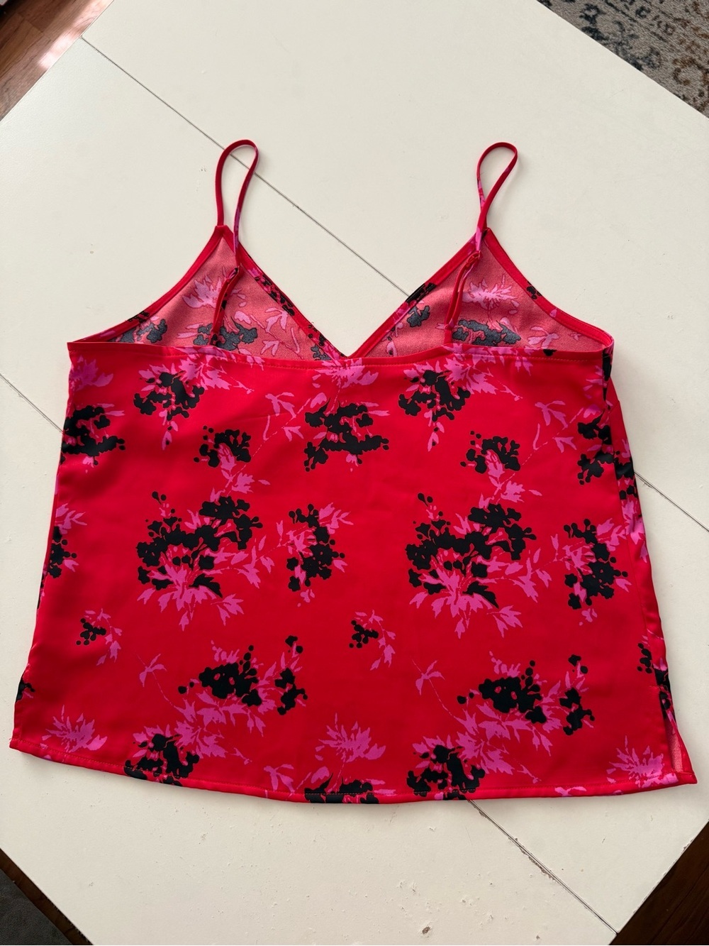 A New Day Red Hot Pink Barbiecore Floral Camisole Spaghetti Straps Tank Top - Picture 5 of 5